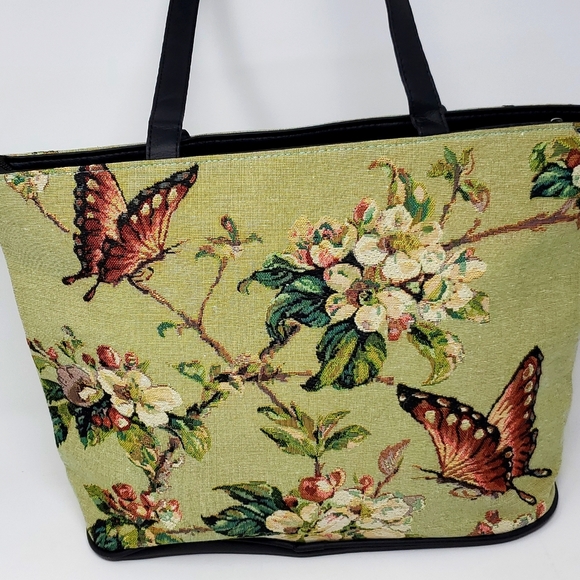 Butterflies Handbags - Butterfly Tapestry Bag Vintage Zip Top Inside Pockets Green NWOT